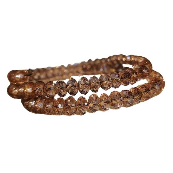 Mauve Purple Crystal Bead Memory Wire Double Strand Bracelet - Picture 1 of 4